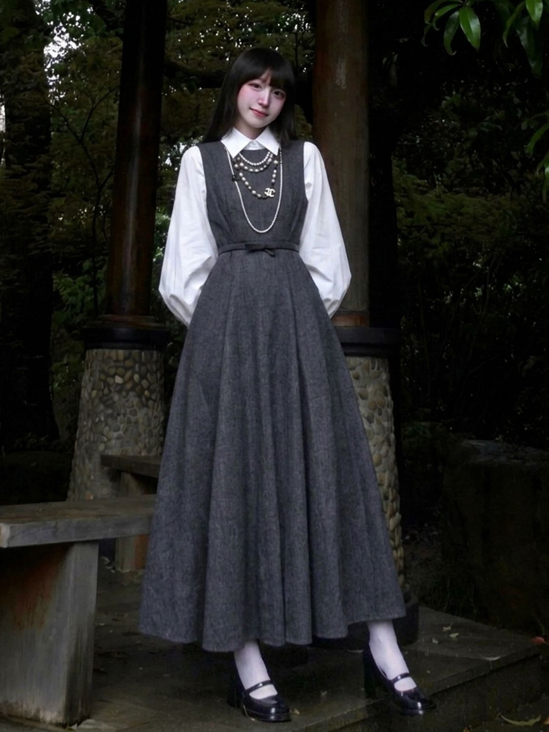 한국 헵번 스타일 투피스 드레스 세트 여성 랜턴 슬리브 - Korean Style A Line Shirt Dress 리뷰 및 가격