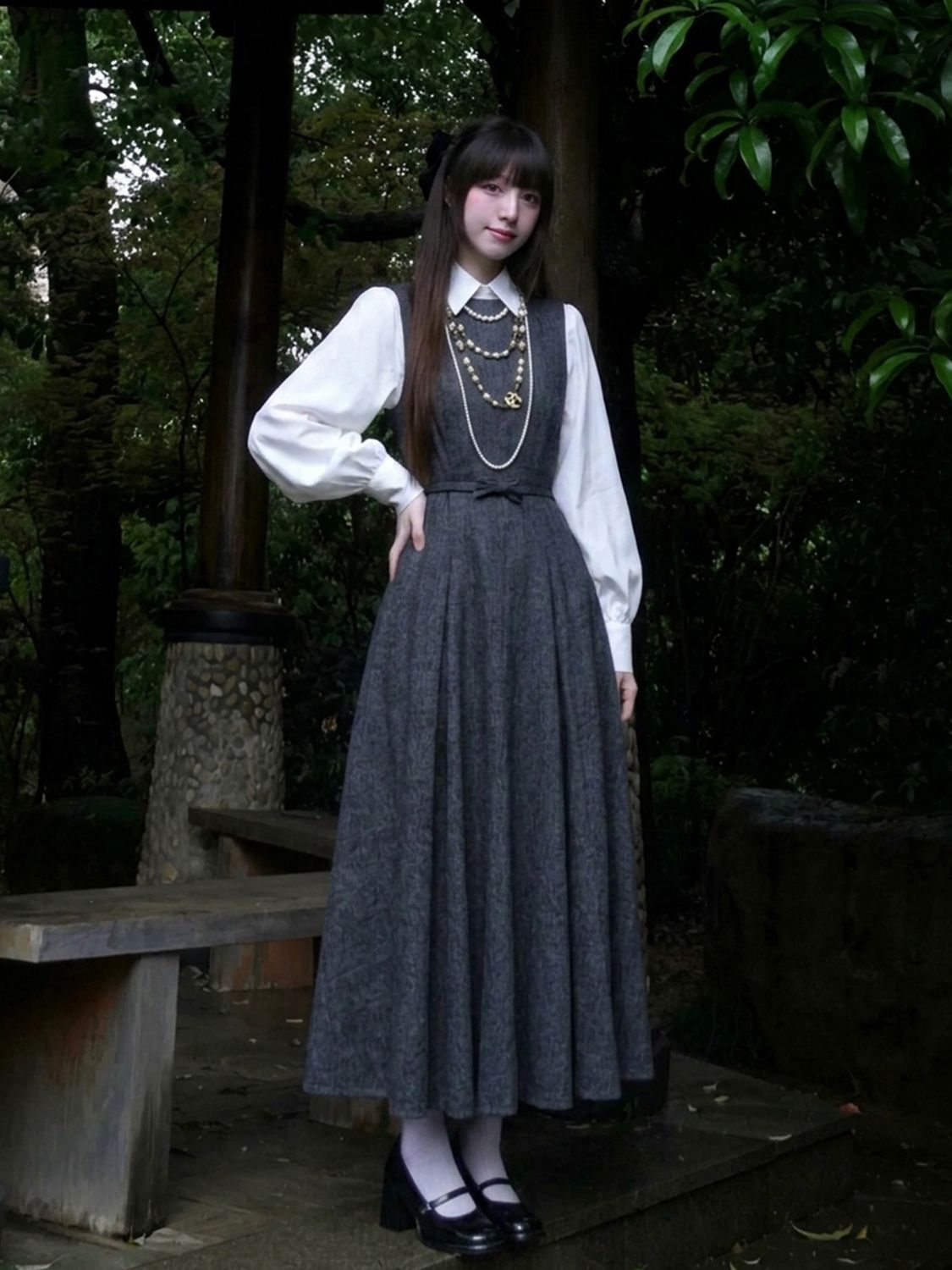 한국 헵번 스타일 투피스 드레스 세트 여성 랜턴 슬리브 - Korean Style A Line Shirt Dress 리뷰 및 가격