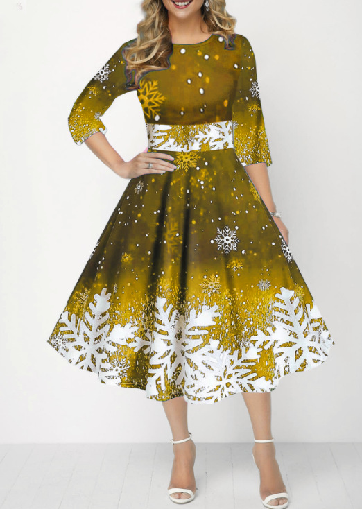 겨울 크리스마스 드레스 여성 빈티지 가운 스윙 우아한  - French Vintage Floral Midi Dress 리뷰 및 가격