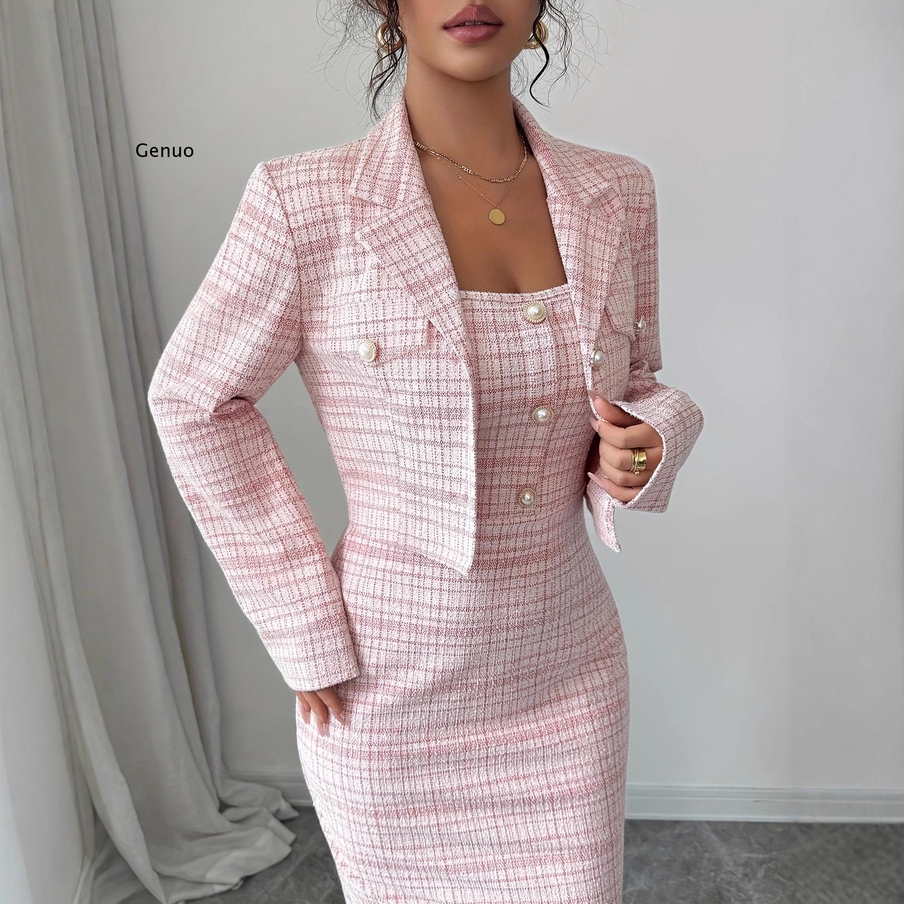 2026 신상 여성 우아한 트위드 투피스 세트 크롭 블 - Tweed Two Piece Blazer Dress 리뷰 및 가격