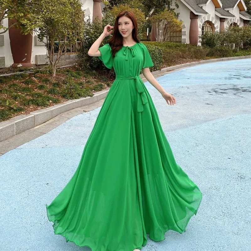 2023 여성용 라지 비치 쉬폰 엑스트라 롱 비치 휴양 - French Vintage Floral Midi Dress 리뷰 및 가격