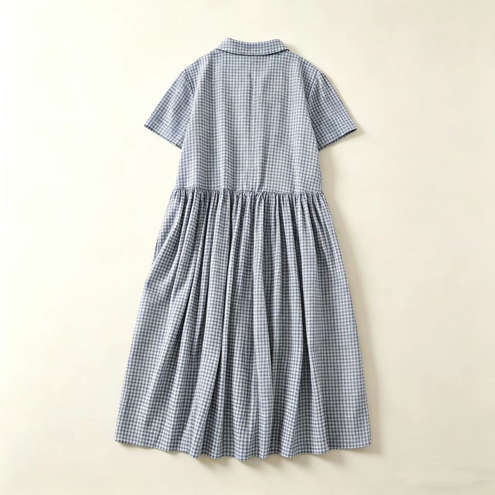 블루 체크 칼라 미디 드레스 여성 여름 새로운 루즈핏  - Casual Loose Linen Shirt Dress 리뷰 및 가격