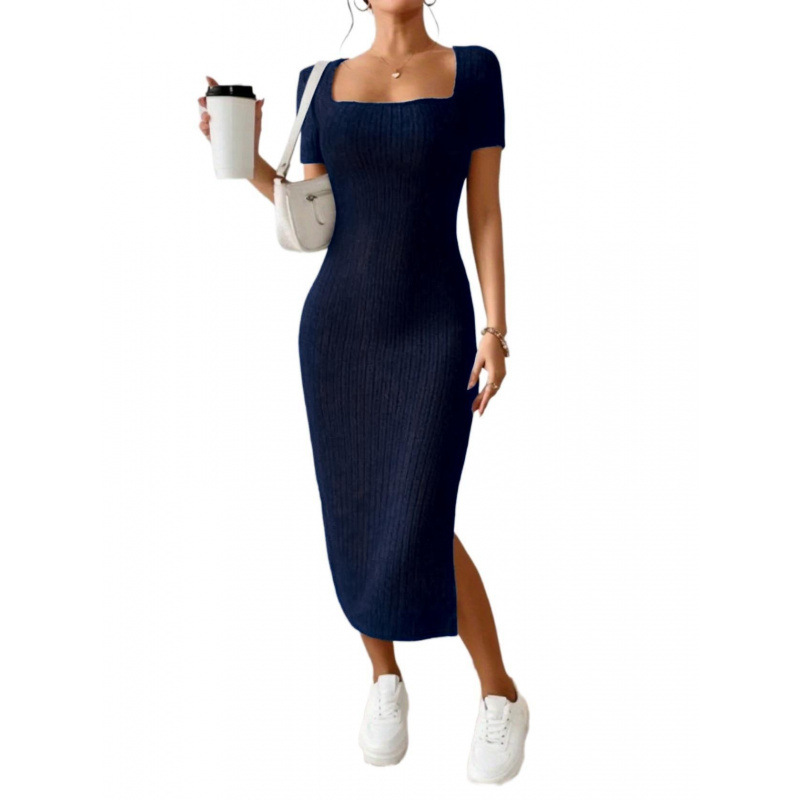 여성용 빈티지 골지 니트 미디 드레스, 스퀘어넥 긴팔  - Bodycon Long Sleeve Ribbed Dress 리뷰 및 가격