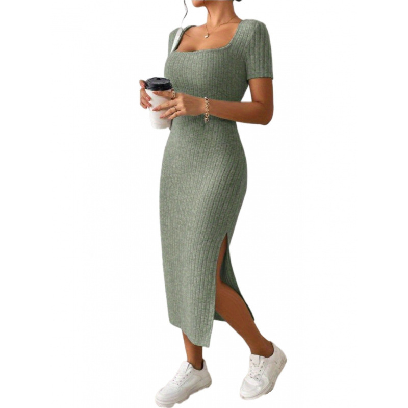 여성용 빈티지 골지 니트 미디 드레스, 스퀘어넥 긴팔  - Bodycon Long Sleeve Ribbed Dress 리뷰 및 가격