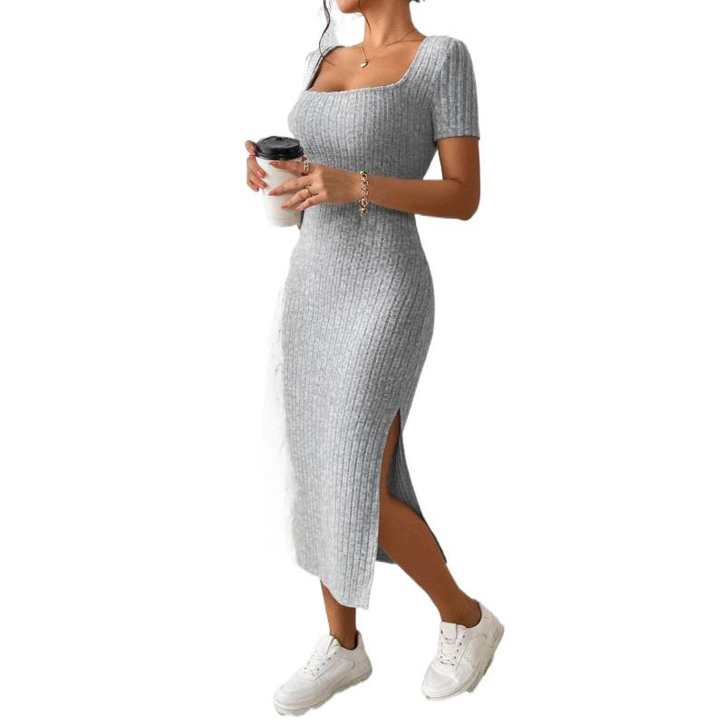 여성용 빈티지 골지 니트 미디 드레스, 스퀘어넥 긴팔  - Bodycon Long Sleeve Ribbed Dress 리뷰 및 가격