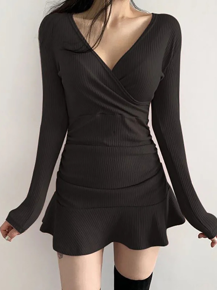 AOSSVIAO 여성용 블랙 니트 골지 미디 드레스,  - Bodycon Long Sleeve Ribbed Dress 리뷰 및 가격