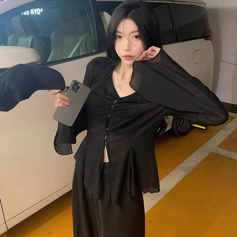 쉬어 플레어 슬리브 블라우스 - Y2K 페어리 스윗 하 - Blouses 리뷰 및 가격