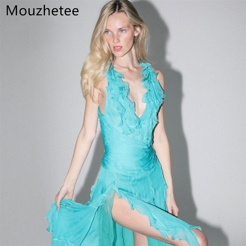 Mouzhetee 심플 A 라인 V 넥 사이드 스플릿  - Elegant Satin Evening Gown Split 리뷰 및 가격