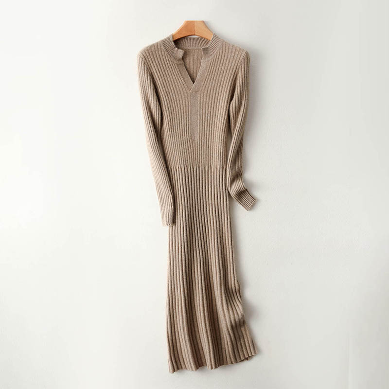 스마트 미니멀리스트 리브드 2025 여성용 롱 브이넥  - Bodycon Long Sleeve Ribbed Dress 리뷰 및 가격