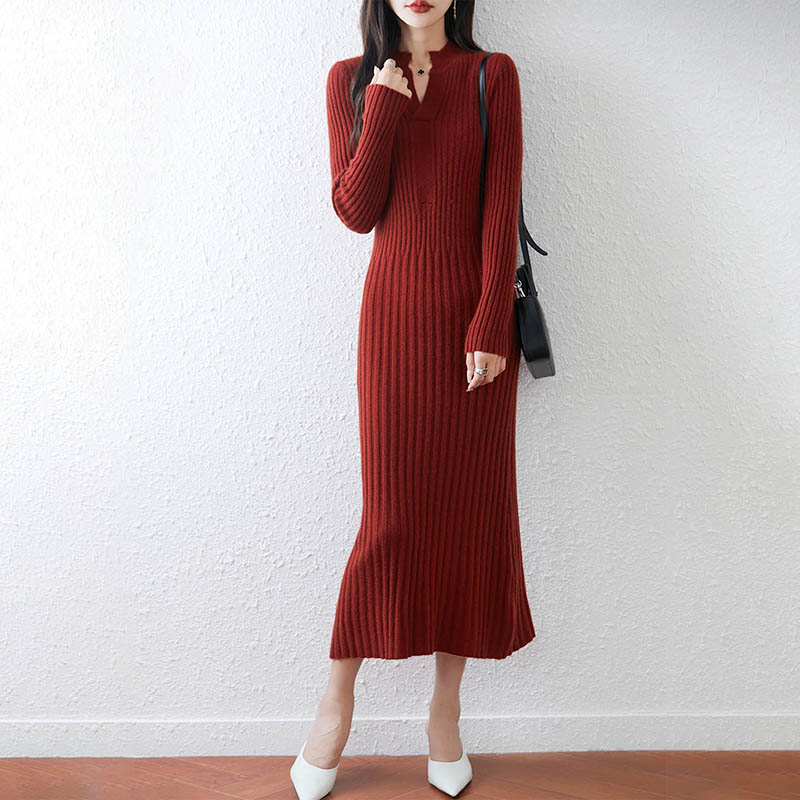 스마트 미니멀리스트 리브드 2025 여성용 롱 브이넥  - Bodycon Long Sleeve Ribbed Dress 리뷰 및 가격