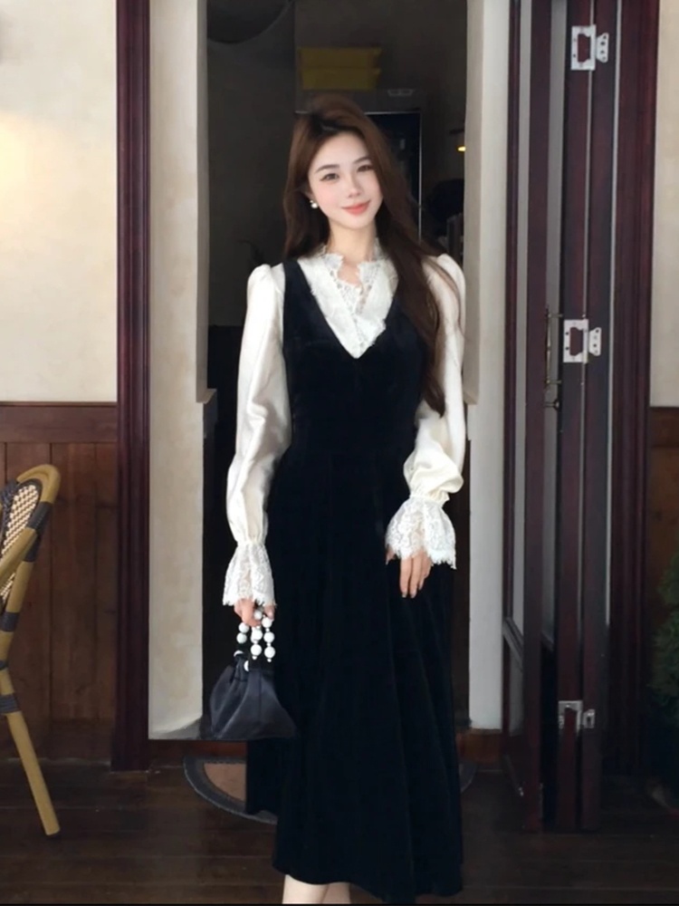XZY 시크 레이스 패치워크 실크 셔츠 여성용 초가을  - Korean Style A Line Shirt Dress 리뷰 및 가격