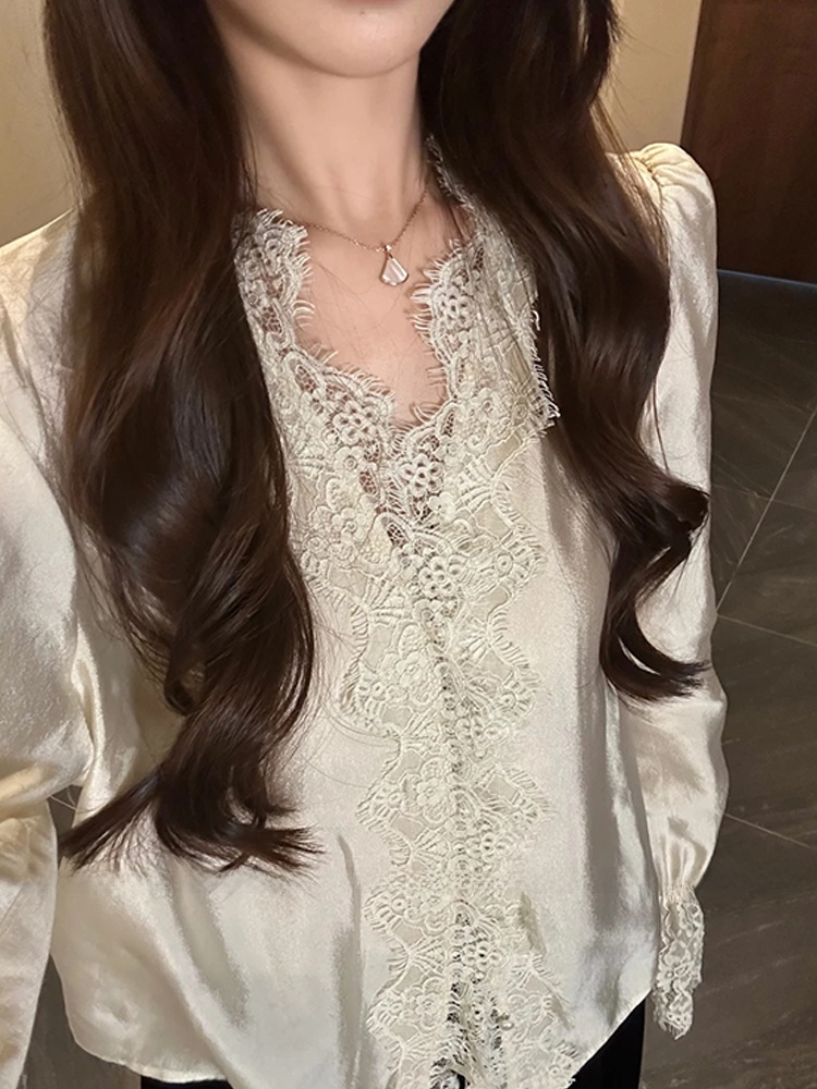 XZY 시크 레이스 패치워크 실크 셔츠 여성용 초가을  - Korean Style A Line Shirt Dress 리뷰 및 가격