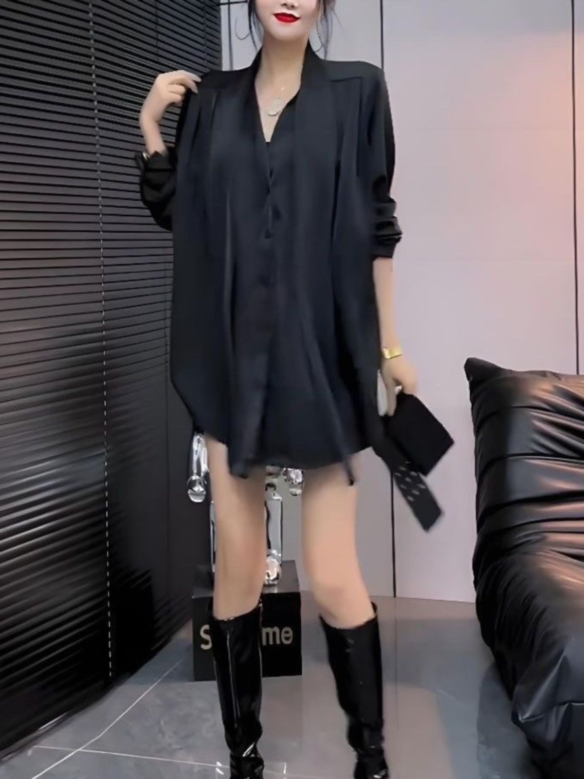 화이트 실크 셔츠 드레스 여성 가을 ​​하이 웨이스트  - Korean Style A Line Shirt Dress 리뷰 및 가격