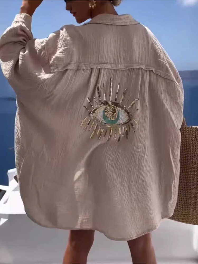 여름 캐주얼 스팽글 아이 셔츠 드레스 여성 패션 비치  - Casual Loose Linen Shirt Dress 리뷰 및 가격