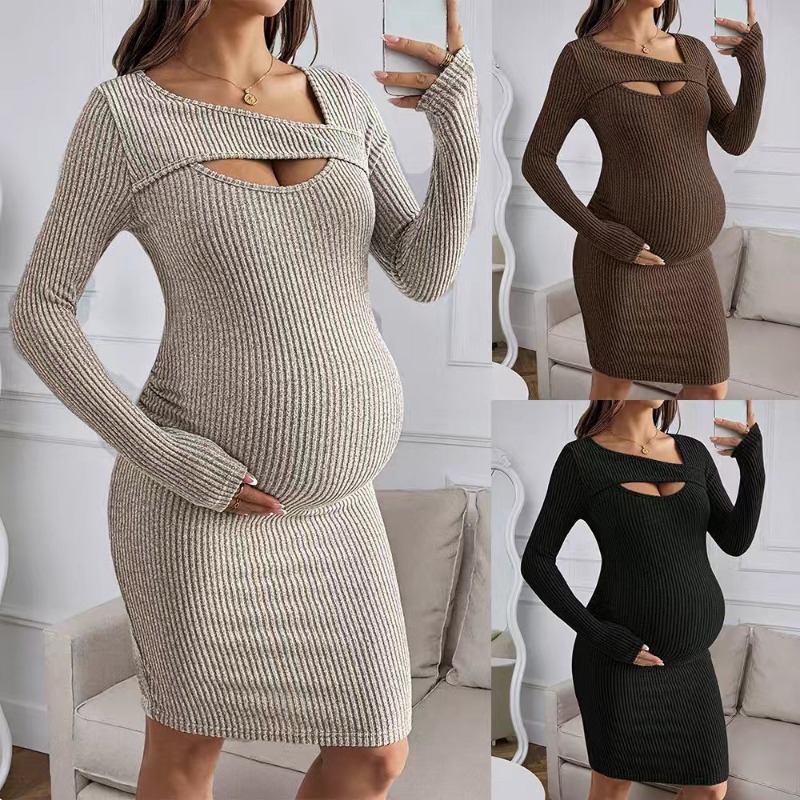 임산부 의류 긴소매 리브드 드레스, 임신부를 위한 홀아 - Bodycon Long Sleeve Ribbed Dress 리뷰 및 가격