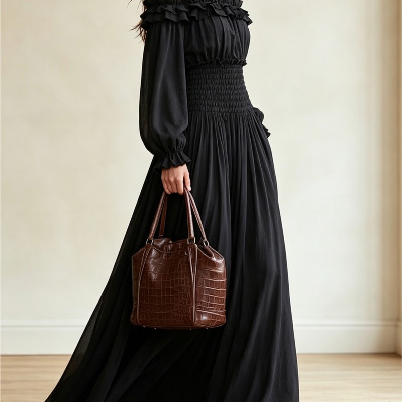 여성 오프숄더 러플 맥시 드레스 롱 랜턴 소매 스모크  - Off Shoulder Puff Sleeve Sundress 리뷰 및 가격