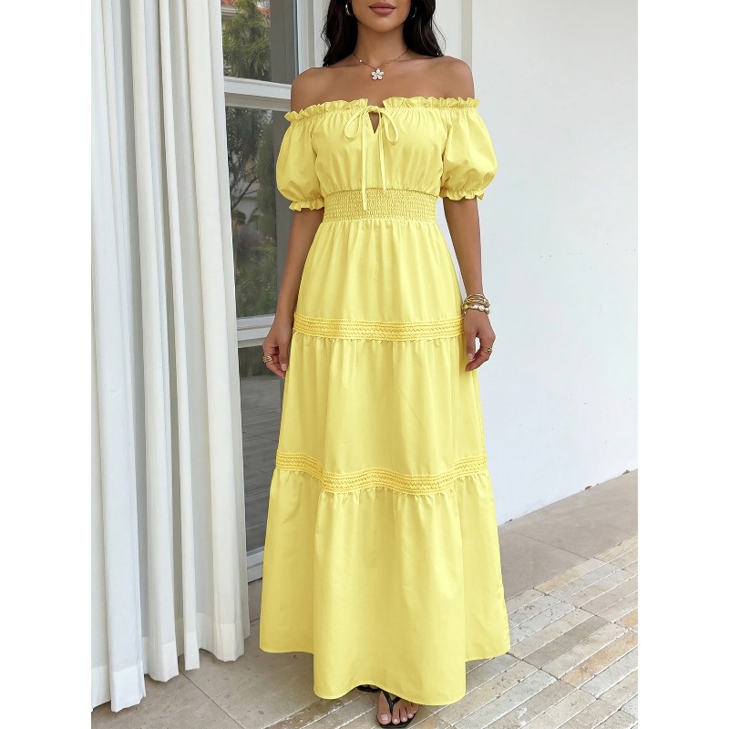 여름 보헤미안 여성용 옐로우 오프숄더 코르셋 파티 A라 - Off Shoulder Puff Sleeve Sundress 리뷰 및 가격