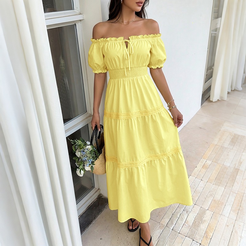 여름 보헤미안 여성용 옐로우 오프숄더 코르셋 파티 A라 - Off Shoulder Puff Sleeve Sundress 리뷰 및 가격