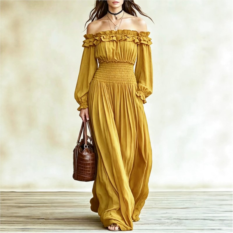 오프숄더 패션 맥시 드레스 여성 가을 러플넥 랜턴 슬리 - Off Shoulder Puff Sleeve Sundress 리뷰 및 가격