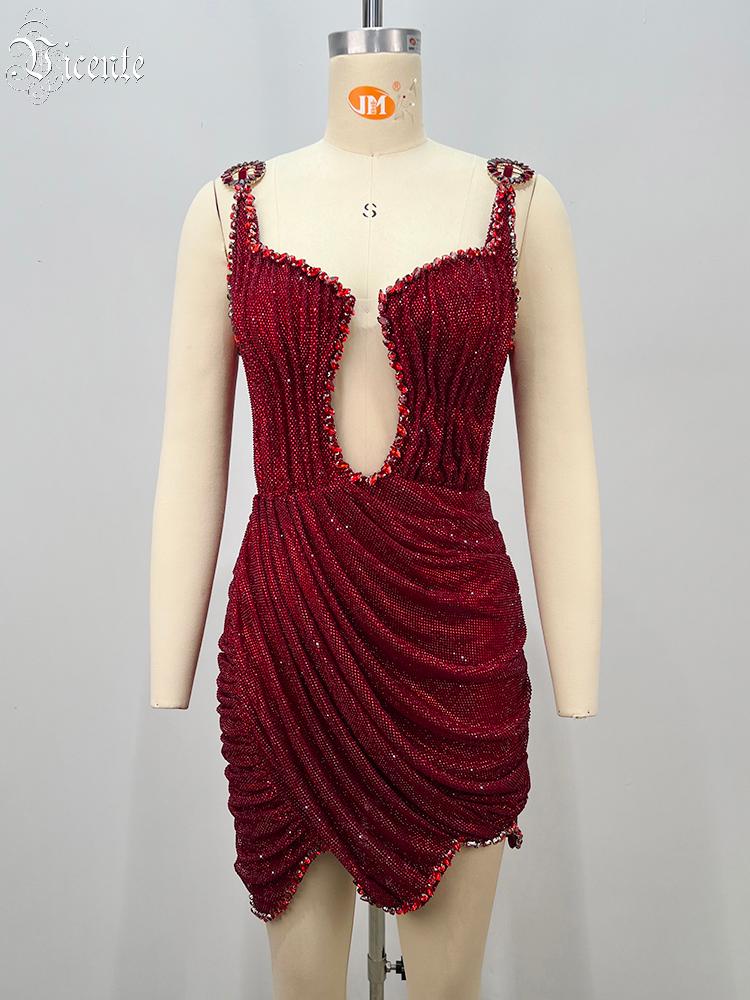 VC 2026 여성용 섹시 레드 라인스톤 미니 드레스  - Sparkly Rhinestone Club Party Dress 리뷰 및 가격