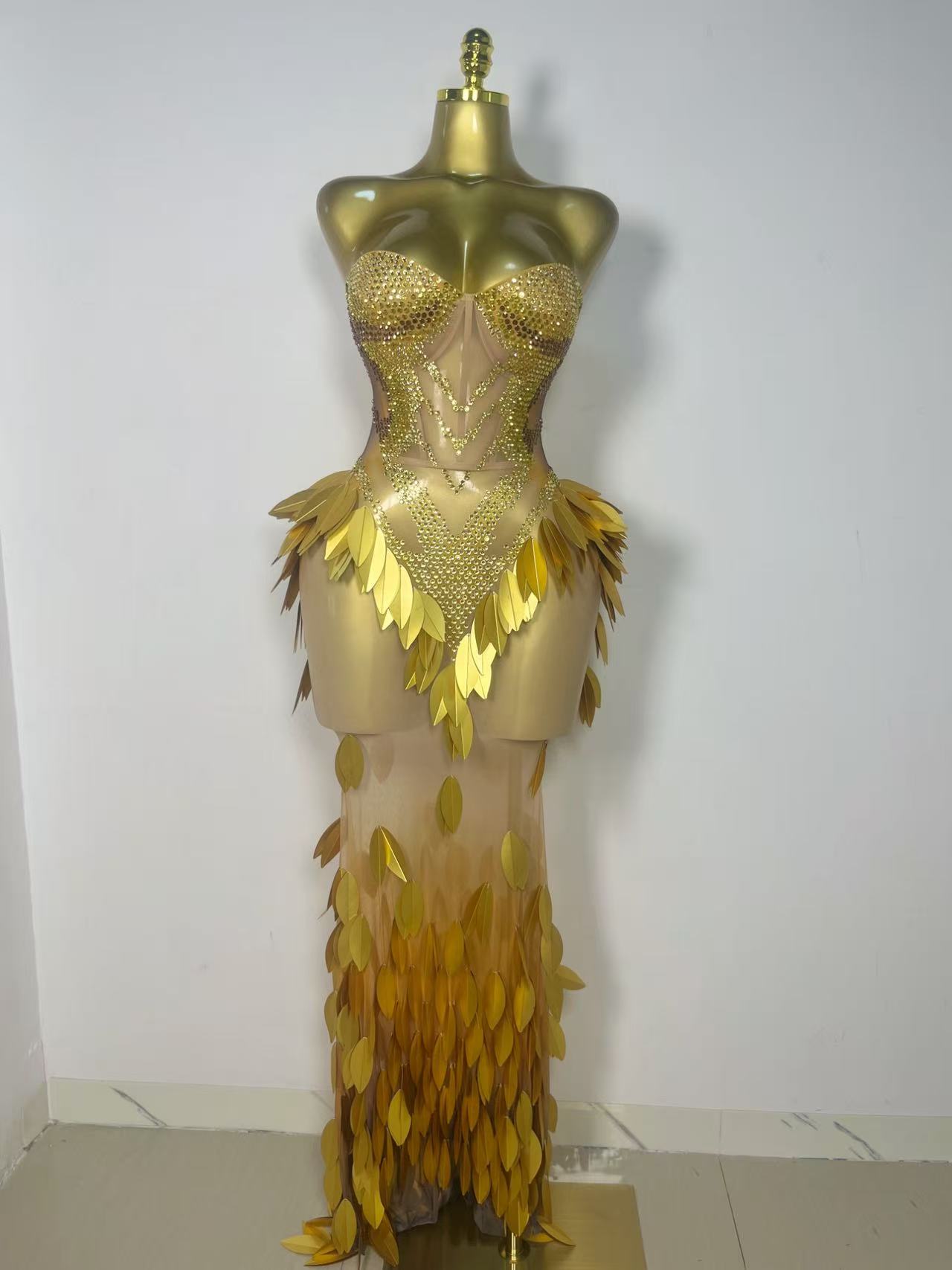 반짝이는 골드 라인스톤 스팽글 이브닝 파티 드레스 럭셔 - Sparkly Rhinestone Club Party Dress 리뷰 및 가격