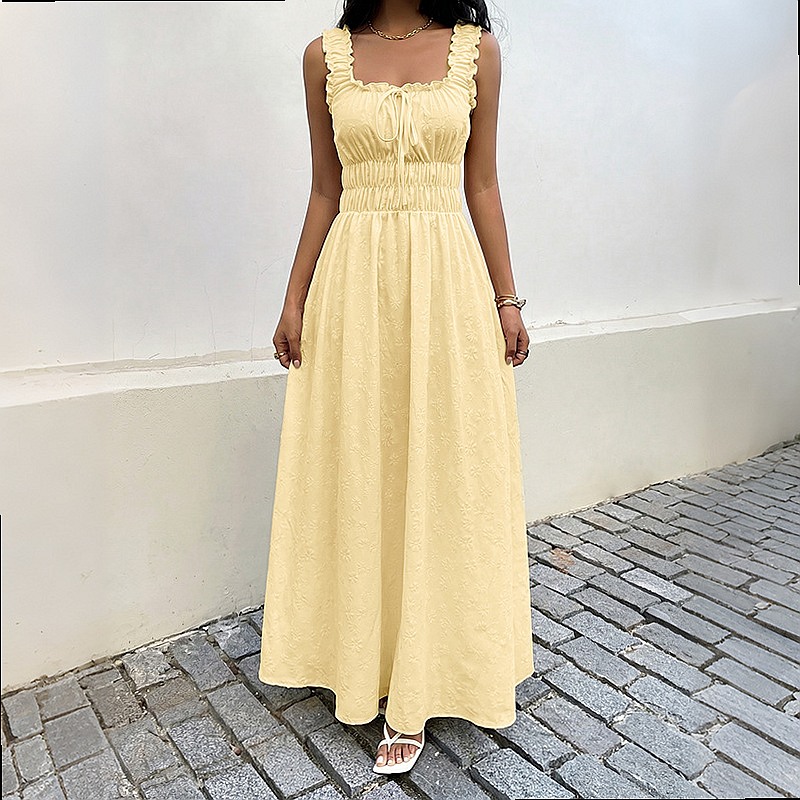 여름 민소매 스퀘어 넥 드레스 프렌치 빈티지 롱 드레스 - Boho Summer Beach Maxi Dress 리뷰 및 가격