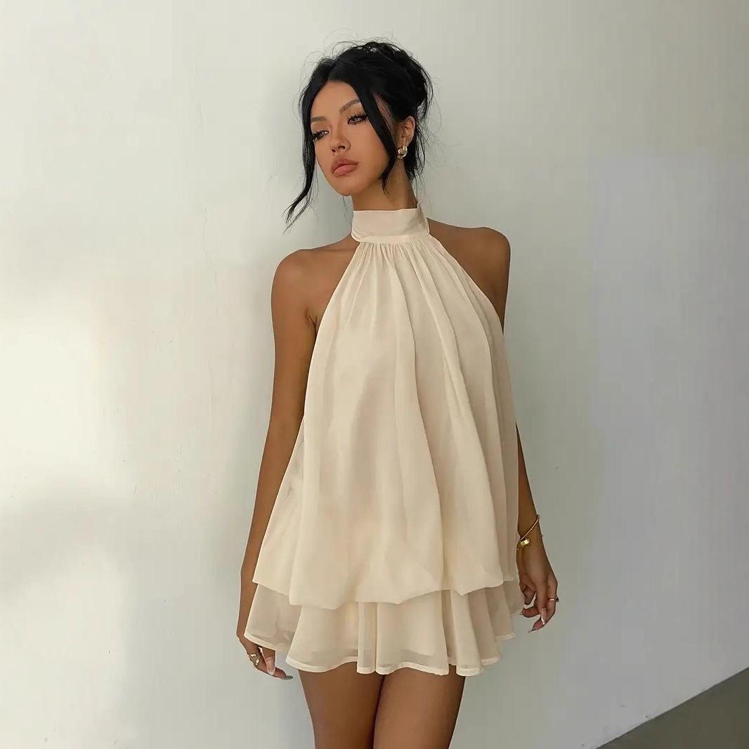 여성용 홀터넥 드레스 백리스 타이 프론트 시폰 시스루  - Y2K Backless Halter Mini Dress 리뷰 및 가격
