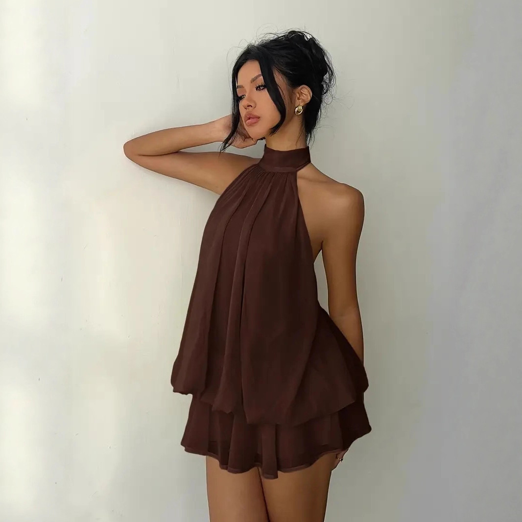 여성용 홀터넥 드레스 백리스 타이 프론트 시폰 시스루  - Y2K Backless Halter Mini Dress 리뷰 및 가격