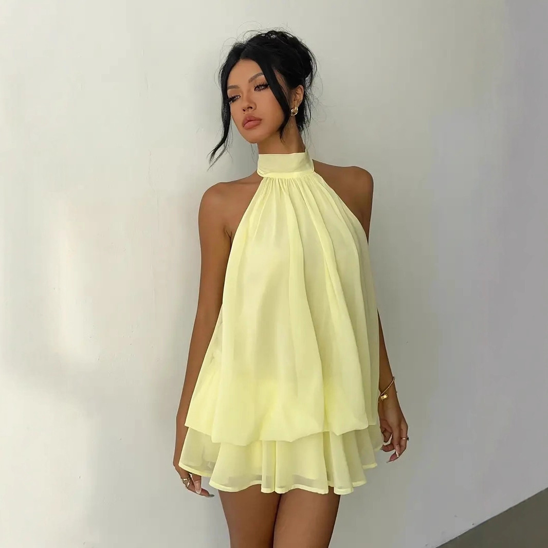여성용 홀터넥 드레스 백리스 타이 프론트 시폰 시스루  - Y2K Backless Halter Mini Dress 리뷰 및 가격