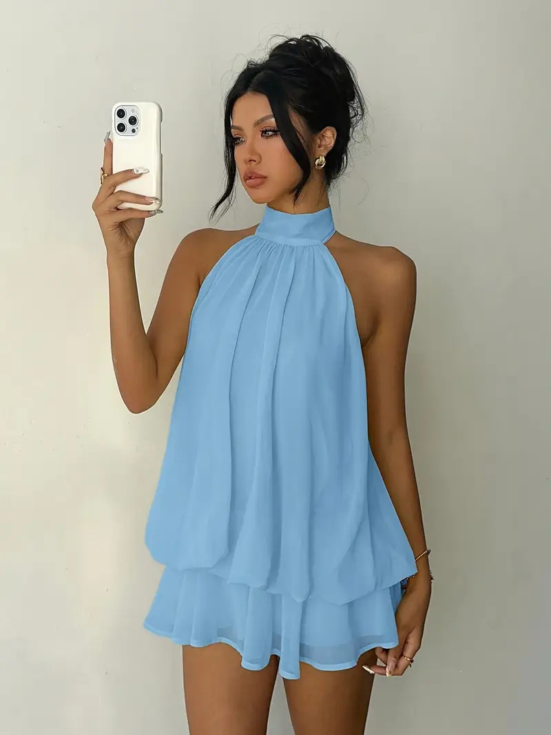 여성용 홀터넥 드레스 백리스 타이 프론트 시폰 시스루  - Y2K Backless Halter Mini Dress 리뷰 및 가격