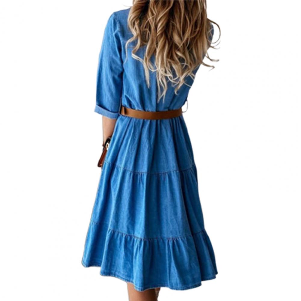 데님 드레스 3/4 소매 벨트 포함 턴다운 칼라 봄 가 - French Vintage Floral Midi Dress 리뷰 및 가격
