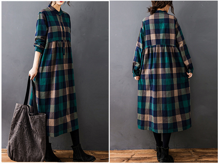 여성 가을 신상 빈티지 모리 걸 체크무늬 면 린넨 셔츠 - Casual Loose Linen Shirt Dress 리뷰 및 가격