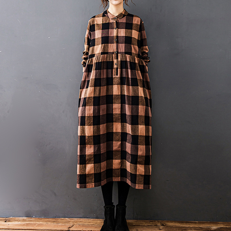 여성 가을 신상 빈티지 모리 걸 체크무늬 면 린넨 셔츠 - Casual Loose Linen Shirt Dress 리뷰 및 가격