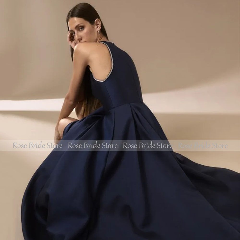네이비 블루 새틴 여성용 이브닝 드레스 2025 비딩  - Elegant Satin Evening Gown Split 리뷰 및 가격