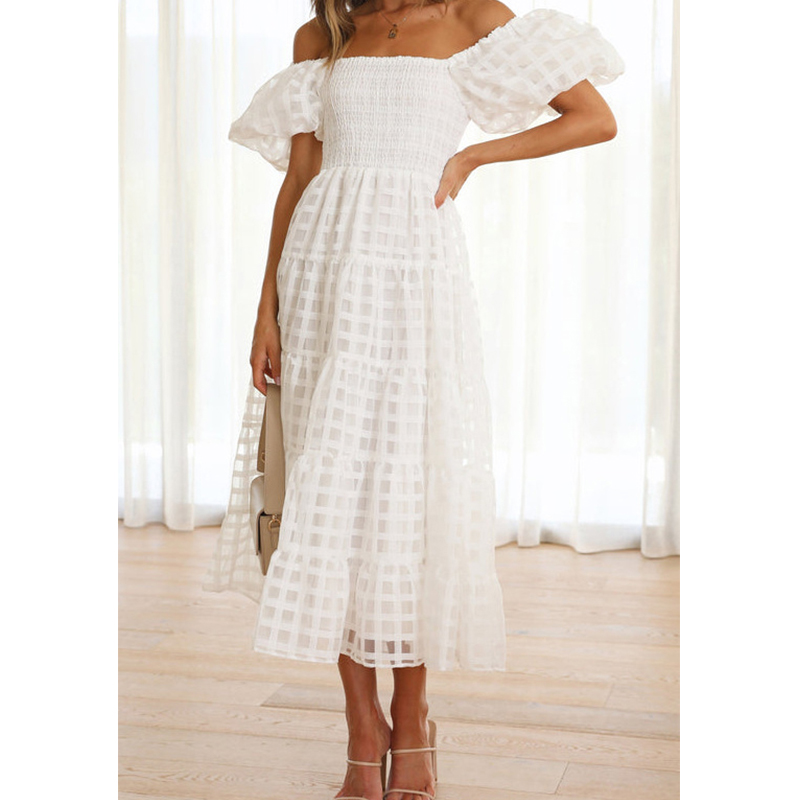 우아한 오프 어깨 여성 여름 긴 드레스 섹시한 탄성 짧 - Off Shoulder Puff Sleeve Sundress 리뷰 및 가격