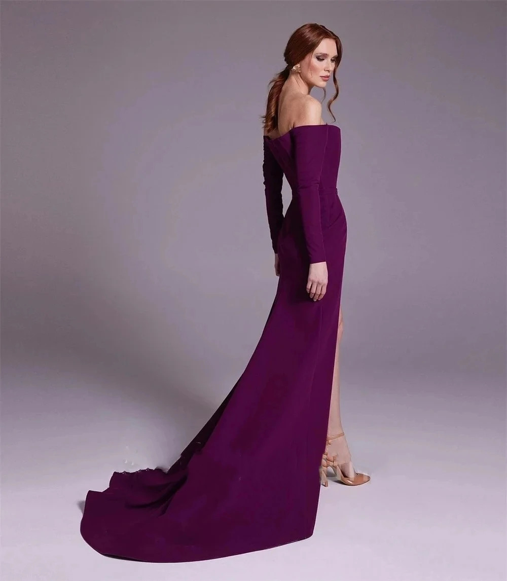 우아한 보라색 새틴 오프 숄더 시스 칵테일 보트 넥 사 - Elegant Satin Evening Gown Split 리뷰 및 가격