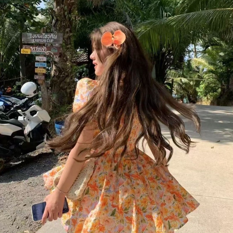 핫세일 오렌지 플로럴 프린트 오프숄더 미니 드레스 퍼프 - Off Shoulder Puff Sleeve Sundress 리뷰 및 가격